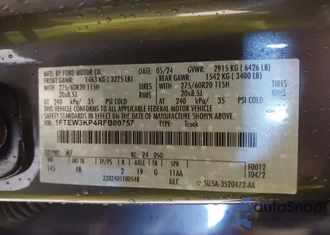 2024 Ford F-150 Xlt from USA, damaged, VIN 1FTEW3KP4RFB00757